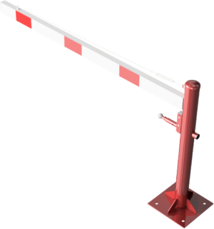 Drehschranke mit Seilzugverstärkung für Dübelbefestigung, feuerverzinkt und rot beschichtet mit weiß reflektierenden Ringen Schrankenbaumlänge: 2000 mm für Vorhangschloss - Art.Nr. 4113_20VBP – Bild 4