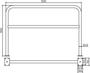 Rohrbügel aus Stahlrohr Ø 48 x 2,5 mm mit Querholm für Dübelbefestigung Gesamtbreite 1500 mm Gesamthöhe 1000 mm feuerverzinkt - Art.Nr. 448_63 – Bild 4