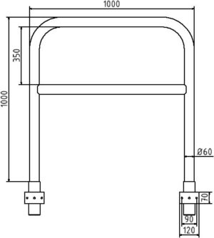 Rohrbügel aus Stahlrohr Ø 60 x 2,5 mm mit Querholm zum Einbetonieren Gesamtbreite: 1000 mm Gesamthöhe: 1200 mm feuerverzinkt - Art.Nr. 465_22W – Bild 4