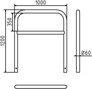 Rohrbügel aus Stahlrohr Ø 60 x 2,5 mm mit Querholm zum Einbetonieren Gesamtbreite: 1000 mm Gesamthöhe: 1200 mm feuerverzinkt - Art.Nr. 465_22 – Bild 4