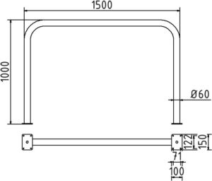 Rohrbügel aus Stahlrohr Ø 60 x 2,5 mm ohne Querholm für Dübelbefestigung Gesamtbreite: 1500 mm Gesamthöhe: 1000 mm feuerverzinkt - Art.Nr. 465_53 – Bild 4