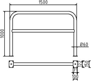 Rundbügel aus Stahlrohr Ø 60 x 2,5 mm mit Querholm für Dübelbefestigung Gesamtbreite: 1500 mm Gesamthöhe: 1000 mm feuerverzinkt - Art.Nr. 465_63 – Bild 4