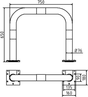 Rammschutzbügel abnehmbar Stahlrohr Ø 76 mm gelb / schwarz Gesamtbreite: 750 mm Höhe Überflur: 650 mm - Art.Nr. 477_05APBG – Bild 4