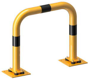 Rammschutzbügel elastisch, neigbar Stahlrohr Ø 76 mm gelb / schwarz Gesamtbreite: 750 mm Höhe Überflur: 650 mm - Art.Nr. 477_05NPBG