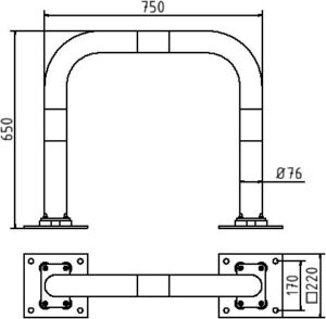 Rammschutzbügel elastisch, neigbar Stahlrohr Ø 76 mm gelb / schwarz Gesamtbreite: 750 mm Höhe Überflur: 650 mm - Art.Nr. 477_05NPBG – Bild 4