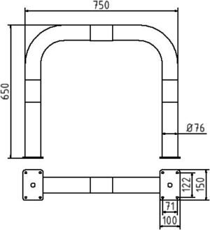 Rammschutzbügel Ø 76 x 2,6 mm ohne Querholm für Dübelbefestigung - Art.Nr. 477_05PB – Bild 4