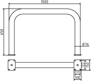 Rammschutzbügel Ø 76 x 2,6 mm ohne Querholm für Dübelbefestigung Gesamtbreite: 1000 mm Gesamthöhe: 650 mm feuerverzinkt - Art.Nr. 477_06P – Bild 4